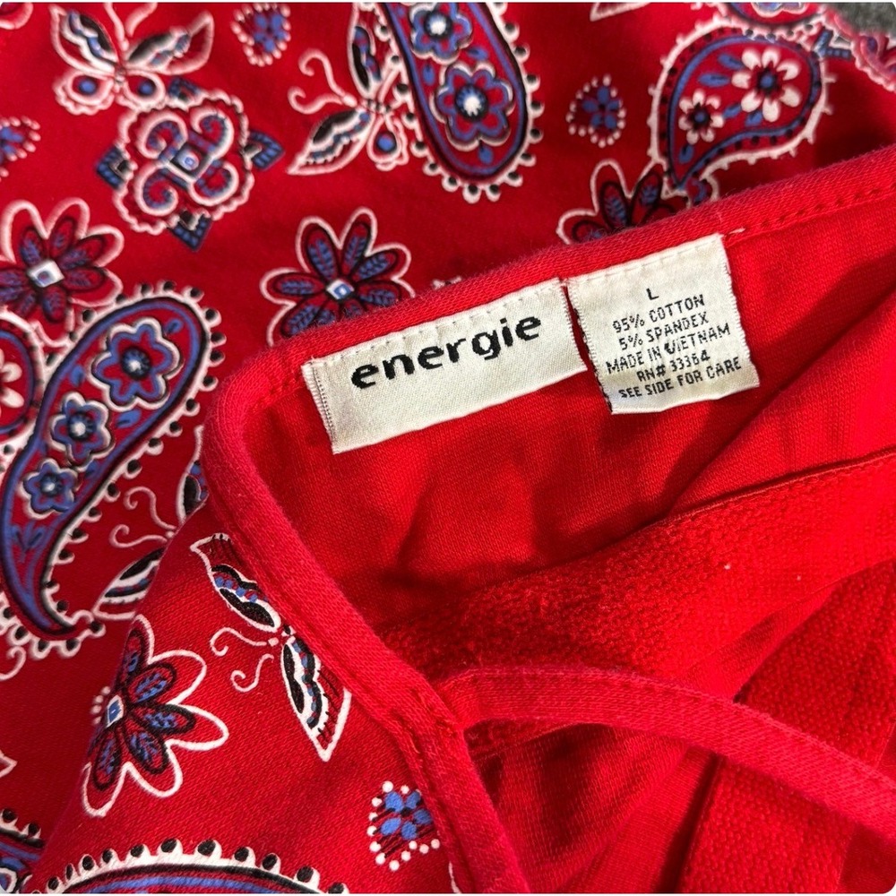 Energie Red Paisley Camisole Tank Top Y2K Fitted Shelf Bra S / M Cotton Sporty - Picture 8 of 8